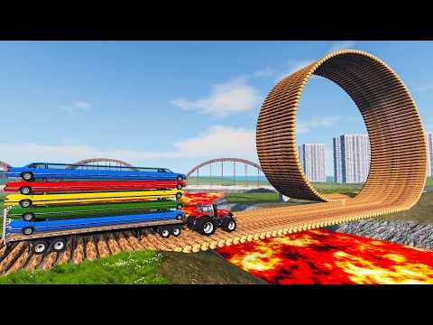 Cars vs Impossible Loop Log Bridge But The Floor is Lava 🔥 #4 — BeamNG.Drive — Rescind Gaming