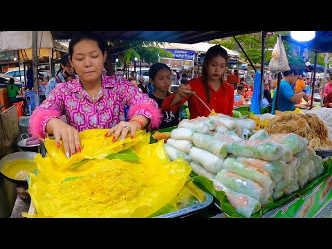 Most Famous Place Cambodian street food 2023 | Delicious Yellow Pancake, Spring Rolls & Noodles
