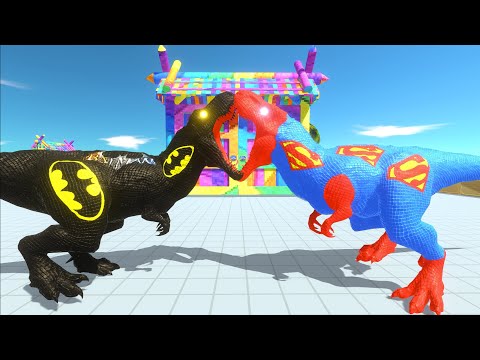 BATMAN T-REX vs SUPERMAN T-REX DEATH RUN - Animal Revolt Battle Simulator