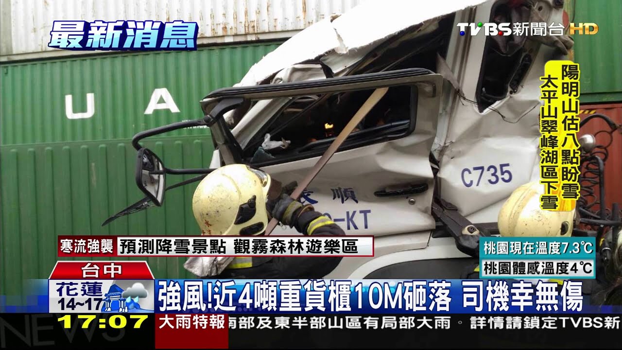 強風！近4噸重貨櫃10M砸落　司機幸無傷