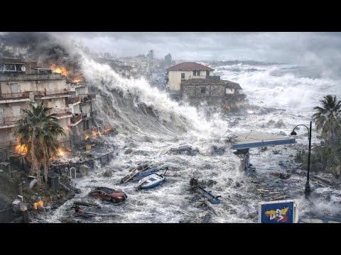 Eine gewaltige, zehn Meter hohe Welle traf Catania auf Sizilien! Italien wurde wie von einem Tsunami