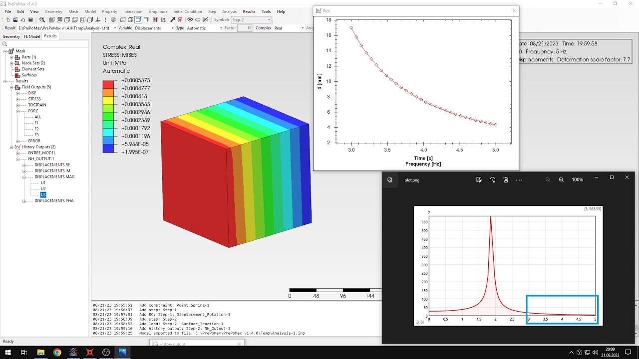PrePoMax (CalculiX FEA) - Tutorial 36 - Steady state dynamics - mass-spring-damper system