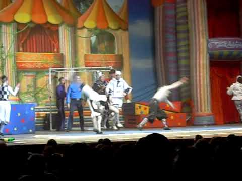 The Wiggles and dancers having some fun on stage