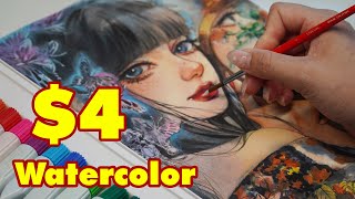 Painting With Cheap Watercolors For Students - Only $4! | Huta Chan