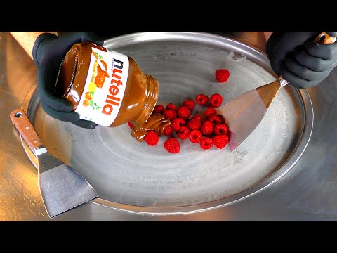 ASMR - nutella Raspberry Ice Cream Rolls | oddly satisfying tingles - binaural fast tapping beats 4k