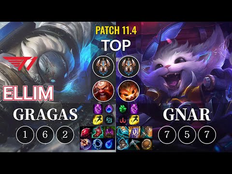 T1 Ellim Gragas vs Gnar Top - KR Patch 11.4