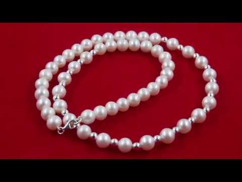 TELEIOS LUXE 925 SILVER MEDIAN 7-8 MM WHITE PEARL STRAND NECKLACE - TL0000011