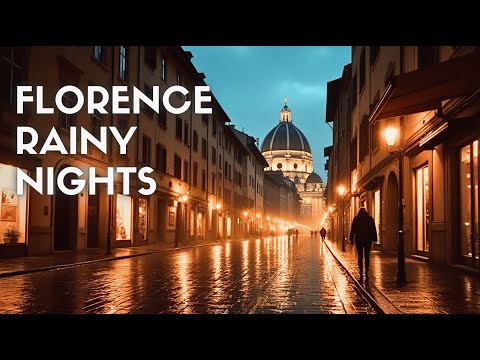 Florence Italy Night Walk - Rainy Autumn 4K Walking Tour | ASMR Ambience