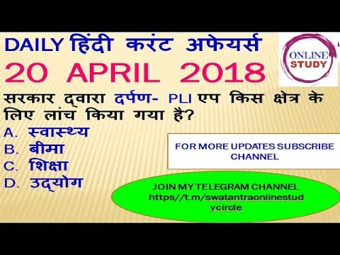 Daily Current affairs|20 april|current affairs 2018 in Hindi|General Knowledge|Current Affairs Quiz Video