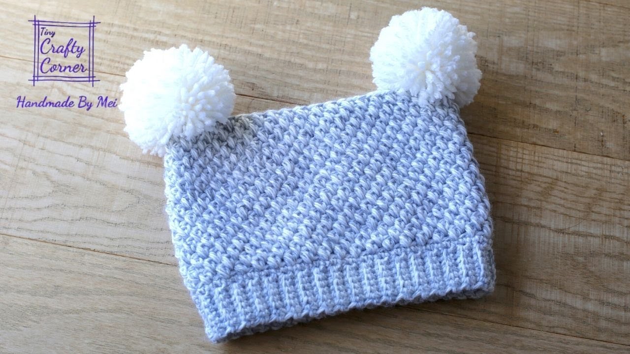 Crochet Easy Square Hat Tutorial With Pompoms For All Sizes, Beginner Friendly