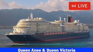 SHIPS TV - Queen Anne & Queen Victoria Departing Port of Southampton (LIVE)