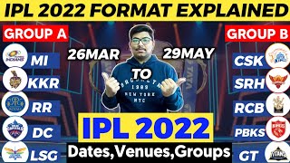 IPL 2022 - Dates,Venues,Groups ANNOUNCED || IPL 2022 FORMAT EXPLAINED
