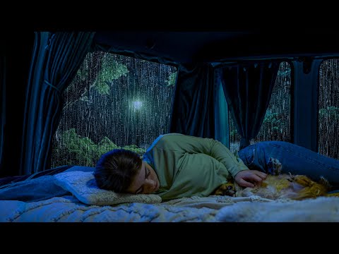 Sleep instantly with healing rain sounds - Heavy rain & thunder on the camping car window at night