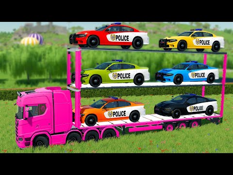 TRANSPORTING STONES, DODGE POLICE CARS AND JOHN DEERE TRACTORS WITH SCANIA TRUCK - FS 22