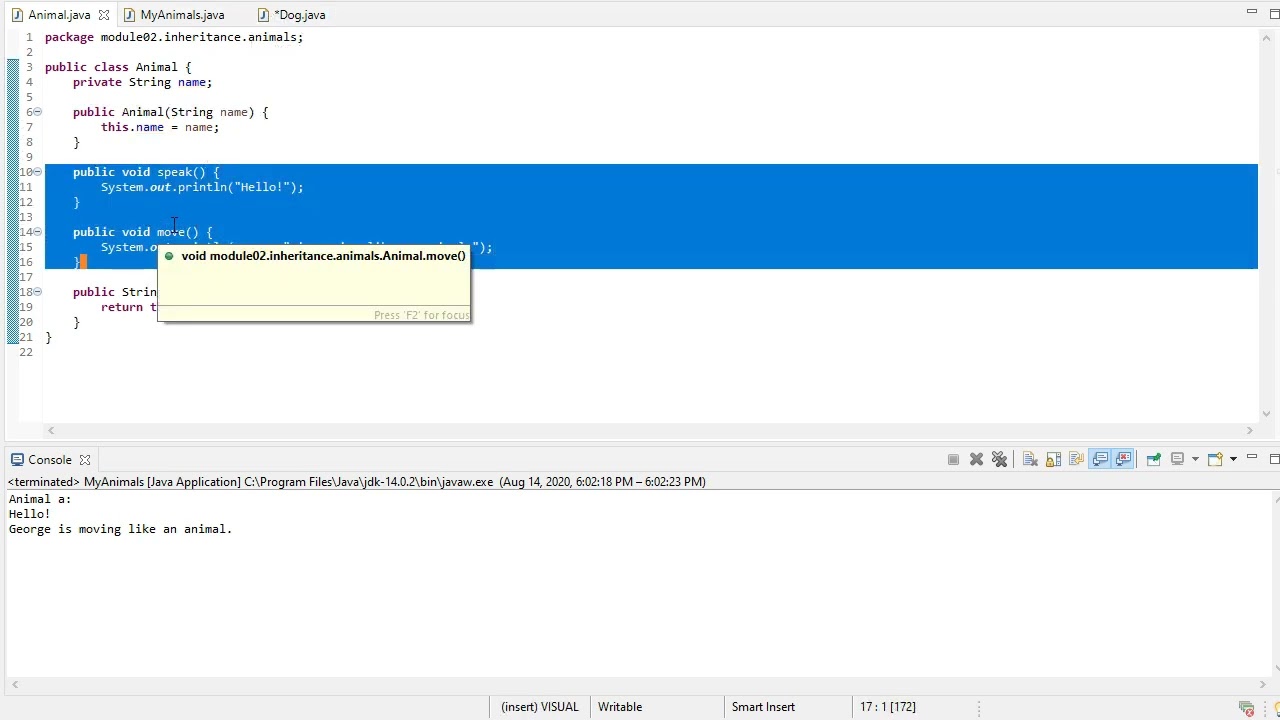 Inheritance in Java (Animal - Cat - Dog example)