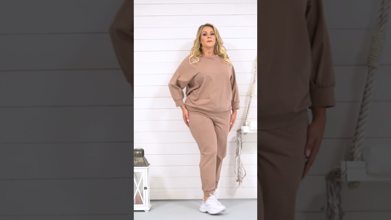 Alta komplet damski 3/4 rękaw, długie spodnie camel plus size