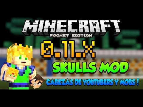 SKULLS MOD - CABEZAS DE YOUTUBERS Y MOBS - MINECRAFT PE 0.11.X Video