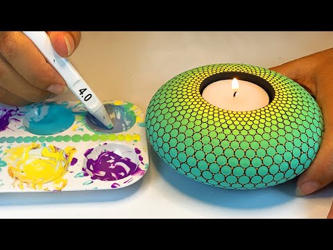 Easy Mandala Tealight Candleholder Art for Beginners Dot Painting Rocks Painted Stones DIY ASMR