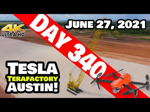 Tesla Gigafactory Austin 4K  Day 340 - 6/27/21 - Terafactory TX - GIGA TEXAS STARKLINK GETS A CRANE!