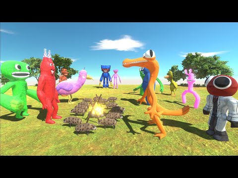 Banban party Wild Boar in Chaos as Rainbow Friends Attack - Animal Revolt Battle Simulator