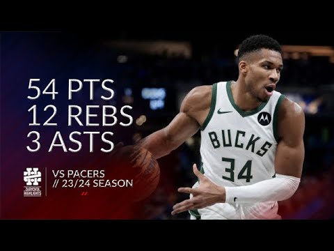 Giannis Antetokounmpo 54 pts 12 rebs 3 asts vs Pacers 23/24 season