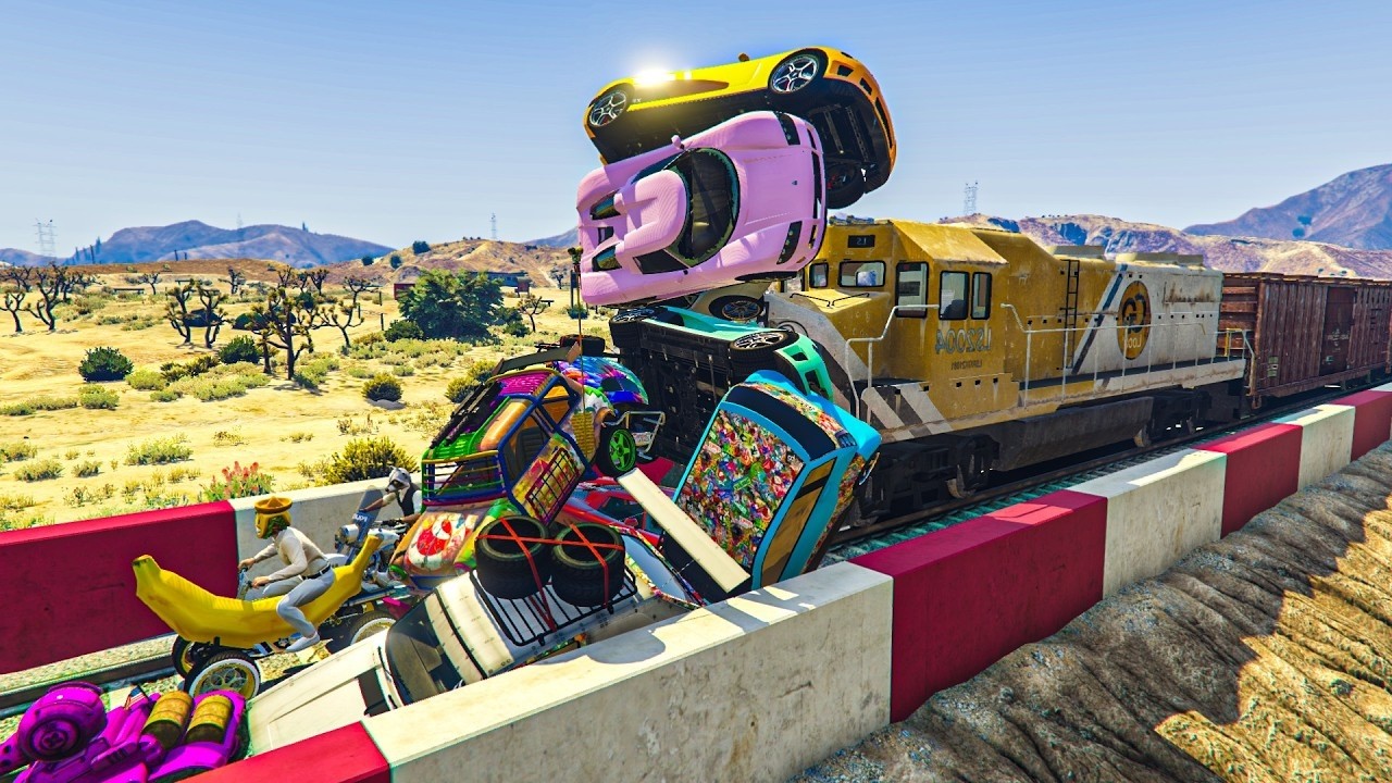 CARA A CARA CON COCHES ALEATORIOS PERO EL ÚLTIMO EXPLOTA! EL TREN VIENE!! - GTA 5 ONLINE