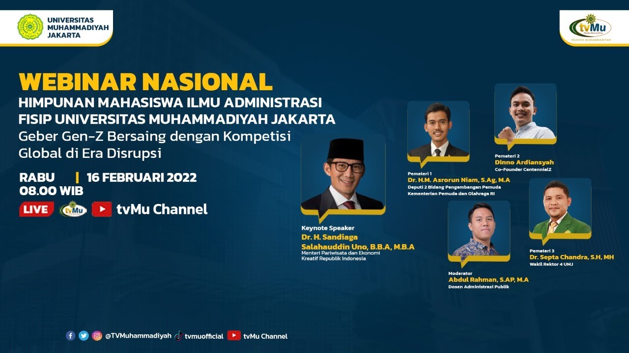 Webinar Nasional UMJ, Sandiaga Uno: Generasi Z Punyai Peluang Besar untuk Jadi 'Creativepreneur'