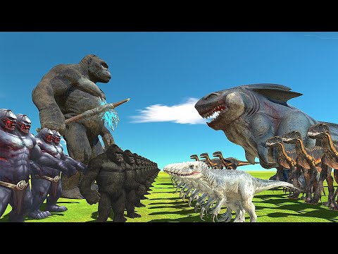 Megalodon Rex Team vs King Kong Team | Animal Revolt Battle simulator