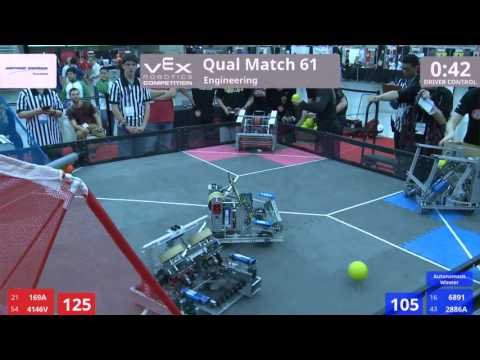 VEX Worlds 2016 - VRC High School - Engineering - Qual 61 (169A 4146V) 195 vs 231 (6891 2886A)
