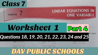 Dav class 7 Maths chapter 7 Linear Equations in one variable Worksheet 1 Part 4 - Questions 18 to 25