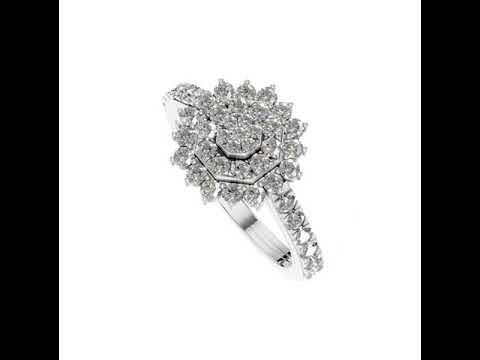 Stylish 950 platinum women's floral shape ring round cut sol...