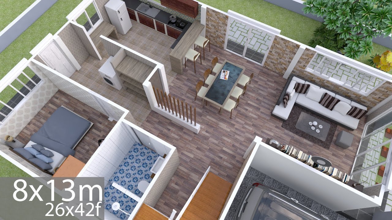 Plan 3D Interior Design Home Plan 8x13m Full Plan 3Beds