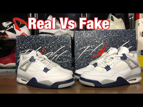 , title : 'Air Jordan 4 Midnight Navy Real Vs Fake Review. With Blacklight and weight comparisons.'