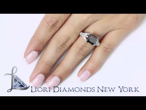 BDR-024 - 2.55 Carat Certified Princess Cut Black Diamond Engagement Ring 18k White Gold