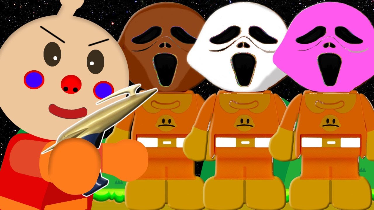 カレーパンの男が敵の光線銃でピンクと白の恐怖のお化けにされちゃった！正義のアルパルマンが助けてあげよう。