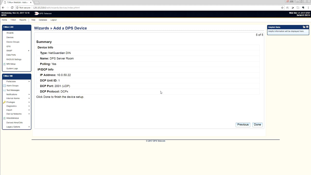 Adding a DPS Device to T/Mon (Setup Wizard)