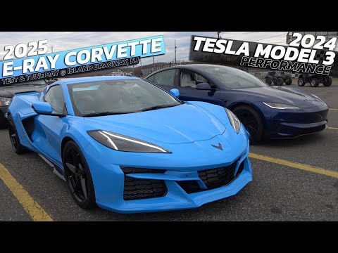 E-Ray Corvette vs Tesla Model 3 Performance Drag Racing @ Island dragway