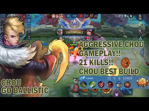 AGGRESSIVE Chou Gameplay | 21 KILLS MVP,  Chou Best build 2022 | MLBB