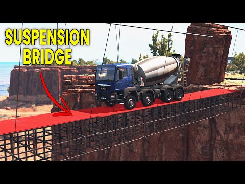 BeamNG Drive - Cars vs Suspension Bridge (Bridge With Physics)