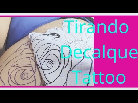 Tirando Decalque para tatuagem de Rosas com borboleta Leo Colin Colin Tattoo