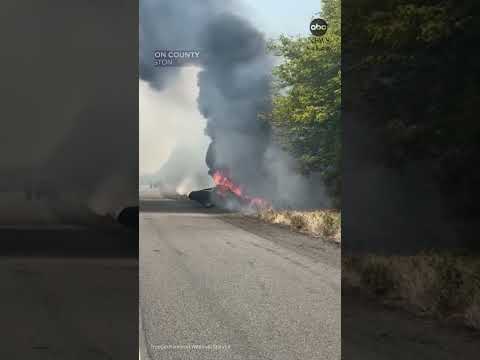 Car engulfed in flames on interstate