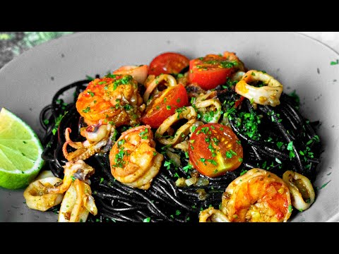 SQUID INK Spaghetti with Black Tiger Prawns and Squid