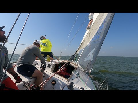 J24 sailboat mast climb in a race, full version.  Do not try this at home.  J24 racing. #regatta