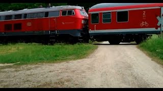 preview picture of video 'Wendlandbahn BR 218 am Bahnübergang zwischen Barendorf und Vastorf'