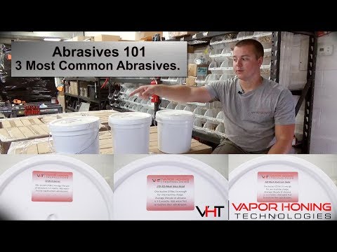 Garnet, glass bead, and aluminum oxide the three most common...