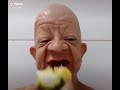 Guy Drinks Orange Juice And Moans But He Eats A Green Orange