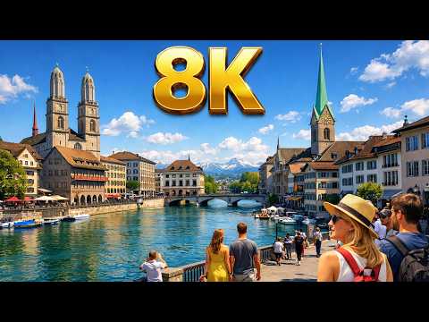 Zurich Switzerland 8K Walk 🇨🇭 Swiss walking tour ☀️
