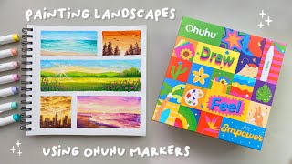 painting landscapes using markers 🌇 unboxing ohuhu’s surprise christmas gift box! 🎄✨