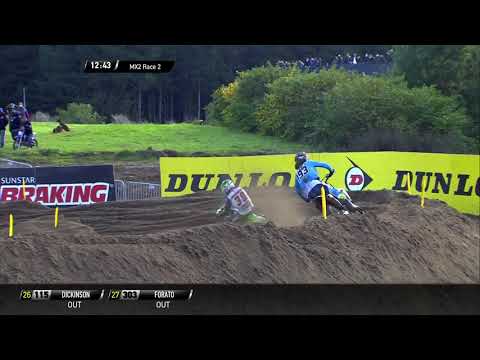 Geerts on Van de Moosdijk + Geerts crash - MX2 Race 2 - MXGP of Limburg 2020
