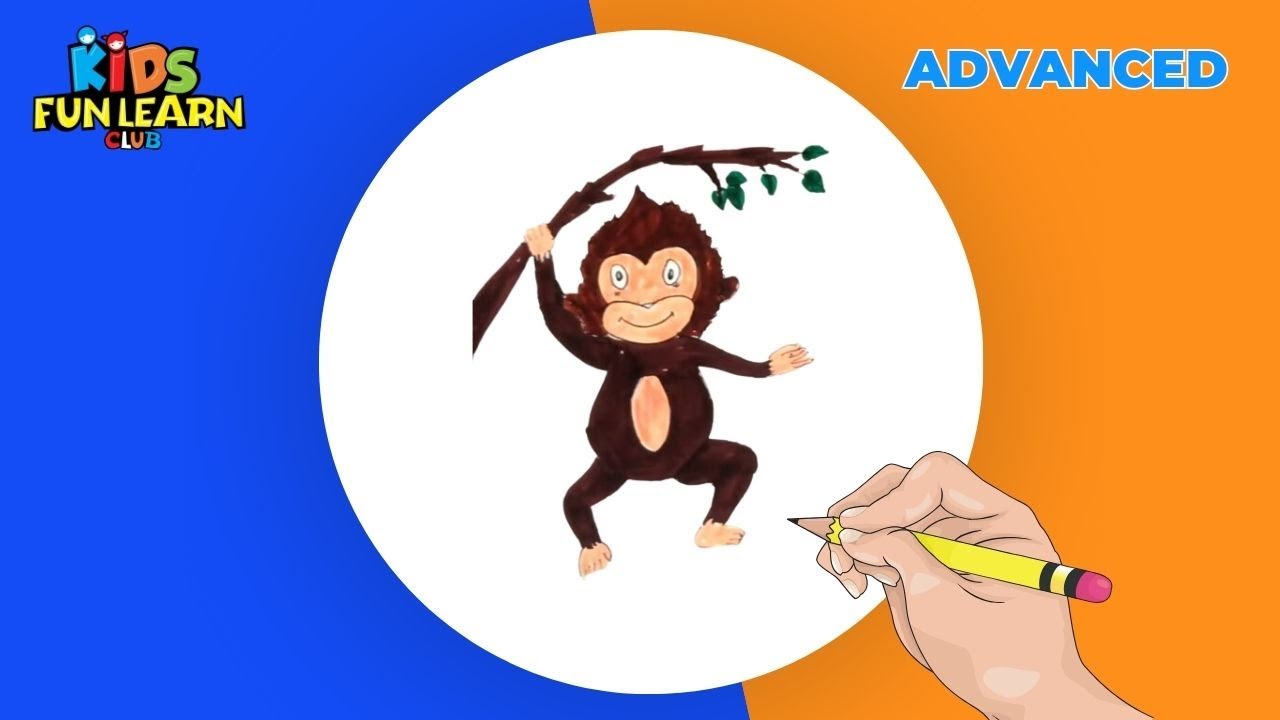 How to draw a monkey hanging on a tree easily for Kids